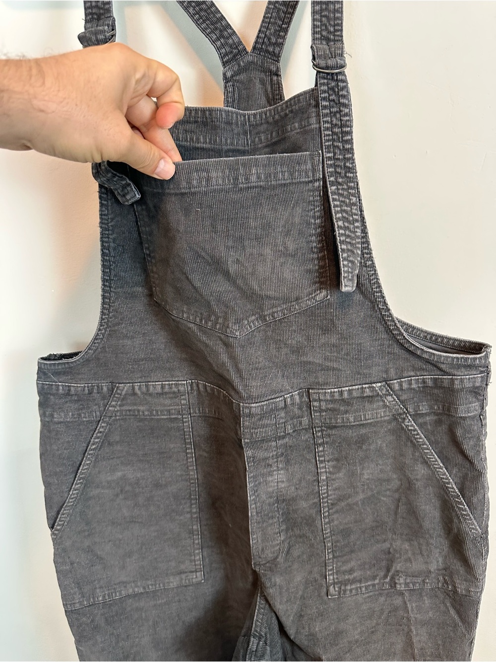 Aerie Corduroy Overalls Women Large Charcoal Gray Relaxed Straight Leg Raw Hem - Picture 6 of 12